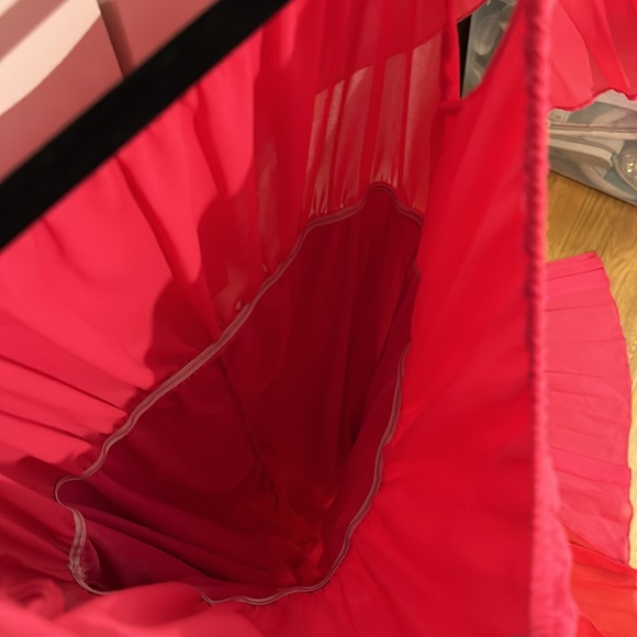 IyMoo Womens red & pink Chiffon Sundress Off Shoulder Pleated Boho Maxi Dress - Picture 5 of 9